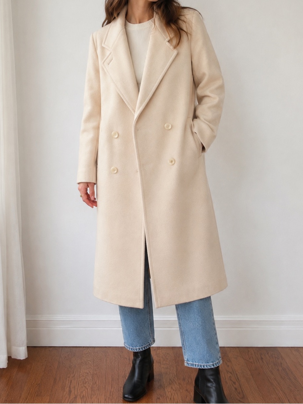 Vtg 80s Forecaster of Boston Wool Double-breasted Long Coat Cream Size 11/12
